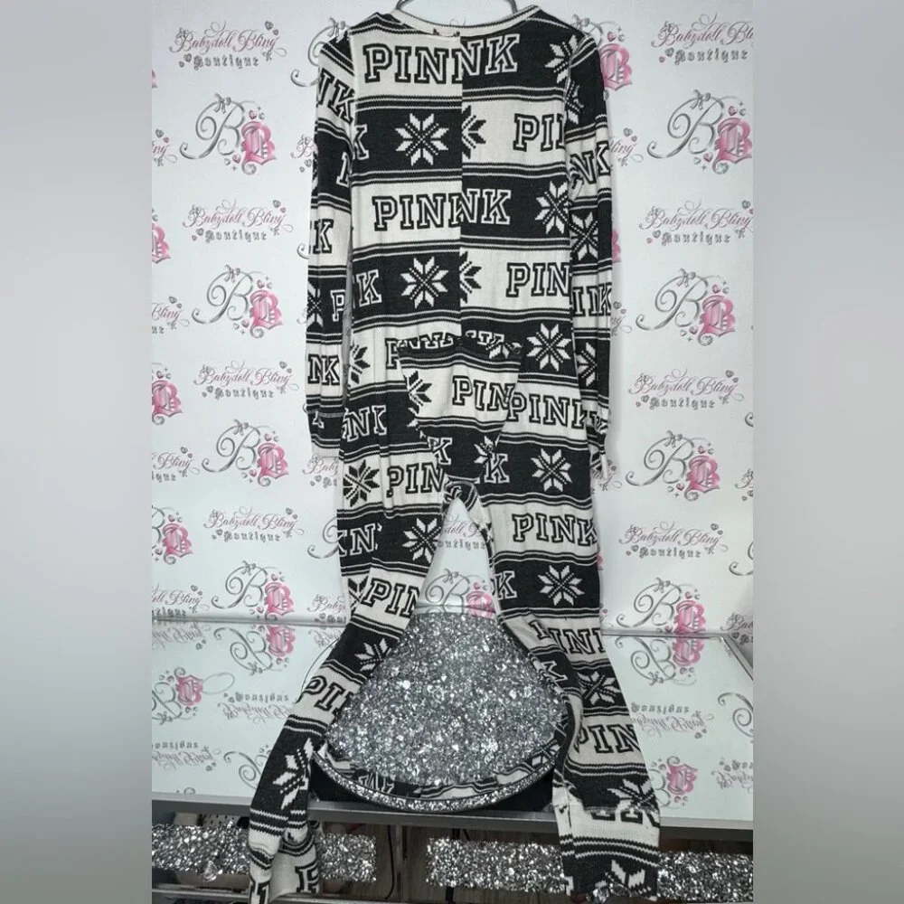 Victoria secret pink onesie long sleeve but flap waffle knit winter Pajamas - Picture 2 of 14